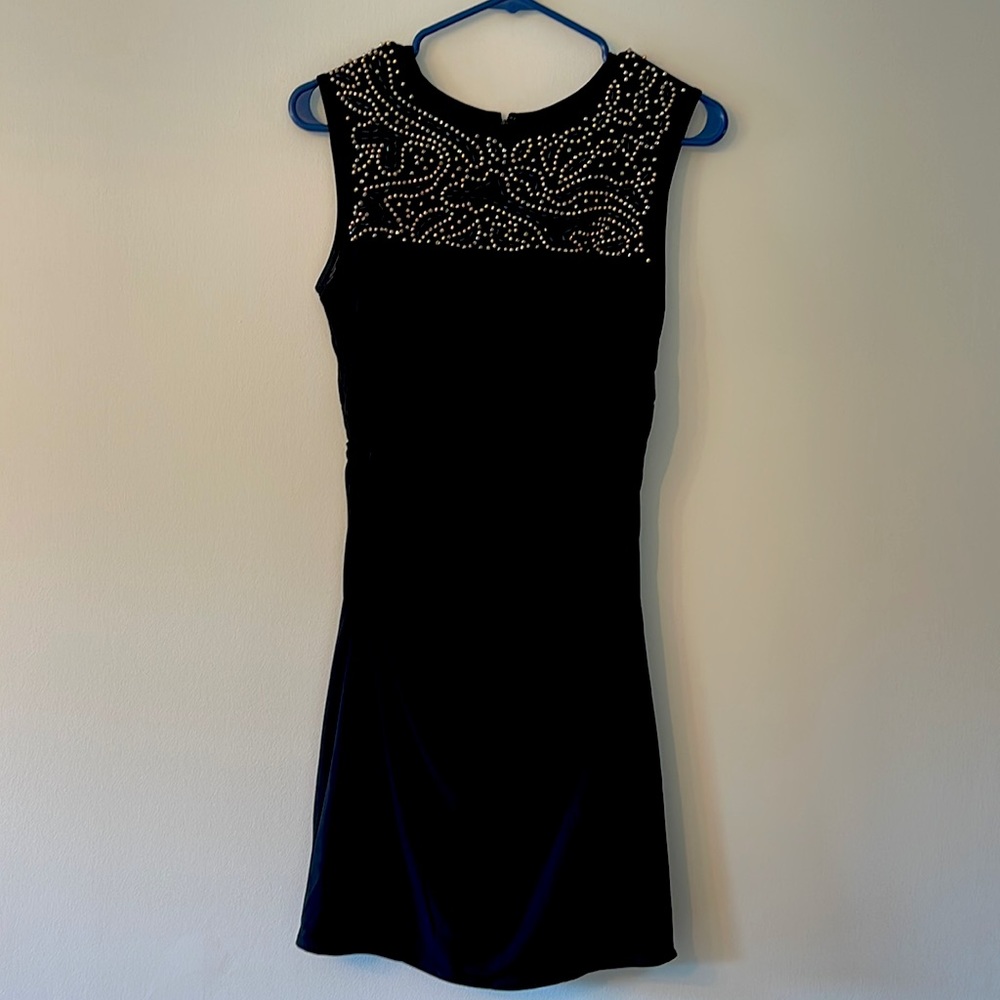 Black lined dress with gold & black beaded top size 6